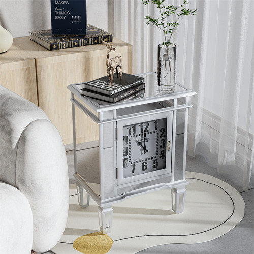 Mirrored nightstand with clock - mirrored,
